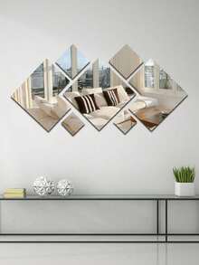 7pcs Diamond Shaped Combination Mirror Wall Sticker, Small/Medium/Large Sizes - Multicolor - View 1