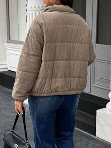 Cappotto Doriss Plus Size casual con cerniera laterale, tasche frontali, collo alto e maniche lunghe, adatto per l'inverno, colore marrone chiaro, stile minimalista, stile da corte, San Valentino, stagione dei matrimoni, Capodanno, stile bohémien, autunno e inverno - Castano - Visualizzare 6