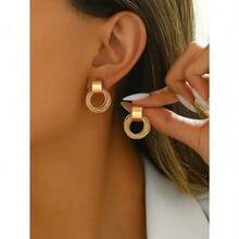 1 Pair Simple Fashion Creative Unique Design Gold Twist Hoop Earrings, Suitable For Daily Wear For Women - Gold - View 9