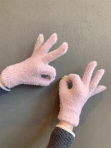 1 Pair Of Women's Velvet Thermal Touchscreen Gloves - Windproof & Waterproof Knit Design With Elastic Cuffs, 5-Finger Style For Skiing/Cycling/Outdoor, Plush Warm Winter Gear - Multicolor - View 7