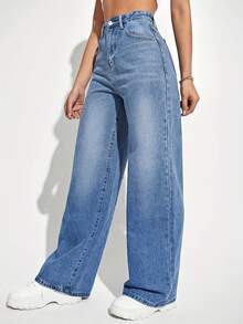 Women's Casual Loose Straight Leg Jeans, Loose And Comfortable, Suitable For All Seasons, Suitable For Daily Outings, Travel, Vacations, Festivals, Parties, Rural Concerts - Rửa nhẹ - Xem 4