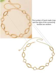 1 件复古时尚个性化金属镂空几何拼接腰链，波西米亚百搭腰带，适合女性日常和派对穿着 - 金色 - 查看 5