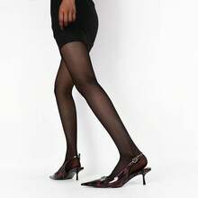 Women's Pointed Toe Slingback Heels Metal Buckle Ankle Strap Kitten Low Heel Pumps 2 Inch Stylish Retro Women Shoes-20256688 - 漆皮黑紅色 - 查看 3