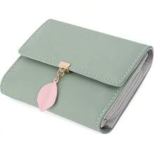 Cartera de Mujer - UTO Monedero Pequeño con Adorno Hoja Colgante Cartera Minimalista con Bolsillo de Cremallera para Monedas - 1 rosa - Ver 9