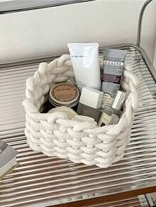 1 pieza Cesta de almacenamiento de cosméticos tejida, cesta de almacenamiento, gran regalo para amigos