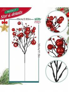 30,2 cm Steli di bacche glitterati natalizi, ornamenti di bacche artificiali glitterate per albero di Natale, corone, decorazioni fai-da-te, centrotavola per feste natalizie