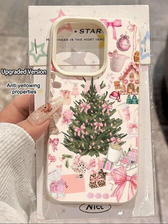 1pc New Christmas Tree Bow Coffee Pattern Waterproof Shockproof Anti-Slip High-Quality Soft Phone Case Compatible With Apple, Phones