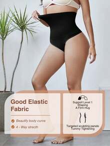 1Pc Women's Smooth Breathable High Waist Tummy Control Thong For Base Layering - Black - View 3