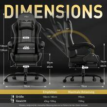HLONONE Gaming Chair With Massage Function, Ergonomic Gamer Chair, Racing Gaming Chair With Footrest, Headrest And Massage Lumbar Cushion, Padded PC Chair, 150 Kg Load Capacity - 黑色 - 查看 3