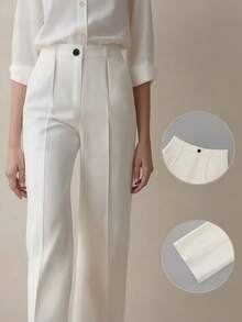 女式高腰褶皱宽松长裤，适合工作和休闲穿着，春夏季 - 白色 - 查看 8