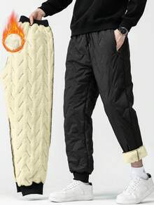 1PC Men's Fashionable And Versatile Winter Thickened Pants, Stylish Striped Casual Long Pants - A Gift For Husbands, Boyfriends, Or Partners, Fall