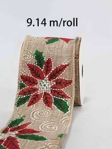 1 pièce Ruban de Noël à bord en fil de 9,14 mètres/rouleau, 63,5 mm 6,35 cm, convient pour les invitations de mariage, les bouquets de mariée, l'emballage cadeau, les artisanats DIY, la décoration de scène, la décoration de Noël et de vacances, la décoration de la pièce, la décoration de Noël à la maison