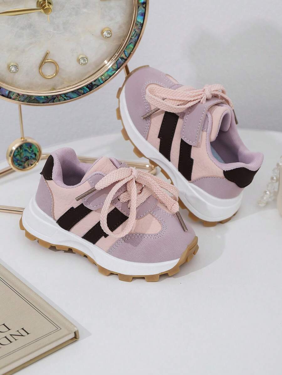1 双男女通用 PU 绑带和钩环设计经典复古运动鞋，适合所有季节 - 粉色 - 查看 1