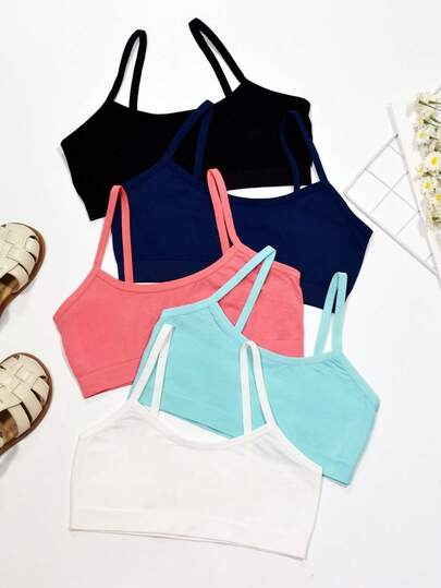 5 peças/Conjunto Sutiãs Camisole de Moda Simples e Sólidos Fofos para Meninas, Sutiãs Esportivos Sem Costura, Confortáveis e Macios, Adequados para Adolescentes e Estudantes