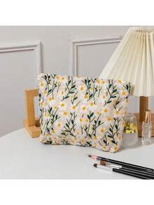 1 Korean Ins Style Daisy Canvas Pattern Large Capacity Pencil Case,Back To School,School Supplies,Pencil Pouch,School Bag Large Capacity Pencil Case,Simple Black Pen Bag, Simple & Sturdy Adult Multifunctional Stationery Organizer,Multifunctional Storage Bag, Pencil Case, Cosmetic Bag For School, Stationery,Holiday Gifts, School Gifts, Back To School Random Style Delivery
