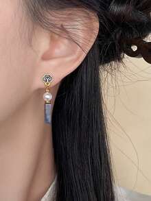 1 Pair 925 Sterling Silver Handmade Vintage Tassel Wooden Bead Earrings, Low Allergy, Durable, Suitable For Daily Wear And Beach Vacation, Bohemian Style - Cloud Pattern Reflecting the Moon - View 3