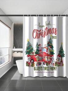 [Christmas Bluey Shower Curtain Window Curtain Set] 1/3/4pcs Christmas Solid Color Santa Hat Bluey Family And Friends Holiday Pattern Printed Shower Curtain Set, Modern Design, Suitable For All Seasons, Waterproof Polyester Hooks And Lining, Flannel Material, Soft Surface, Absorbent Anti-Slip Bathroom Mat, Bathroom Set Includes U-Shaped Mat, Toilet Mat, Anti-Slip Bathroom Mat And Bathroom Accessories, Home Decor, Holiday Decor, Christmas Gift, Daily Decor, Gift Giving