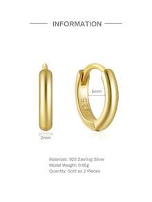 EleRunis 1 Pair 925 Sterling Silver Classic Cubic Zirconia 5mm-9mm Huggie Hoop Earrings 18K Gold Plated Hypoallergenic Tiny Cartilage Huggie Earring Piercing Jewelry For Women Daily Wear - Gold - View 17