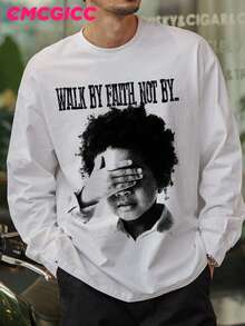 EMCGICC Manfinity Y2k Thin Long Sleeved T-Shirt For Men,Graphic T Shirt Cotton 220g,Fashionable Hip-Hop For Men -  Long Sleeve T-Shirts, Funny Vintage Shirts,Regular Fit, Street Style, Digital Print,  Ideal Gift - 白色 - 查看 3