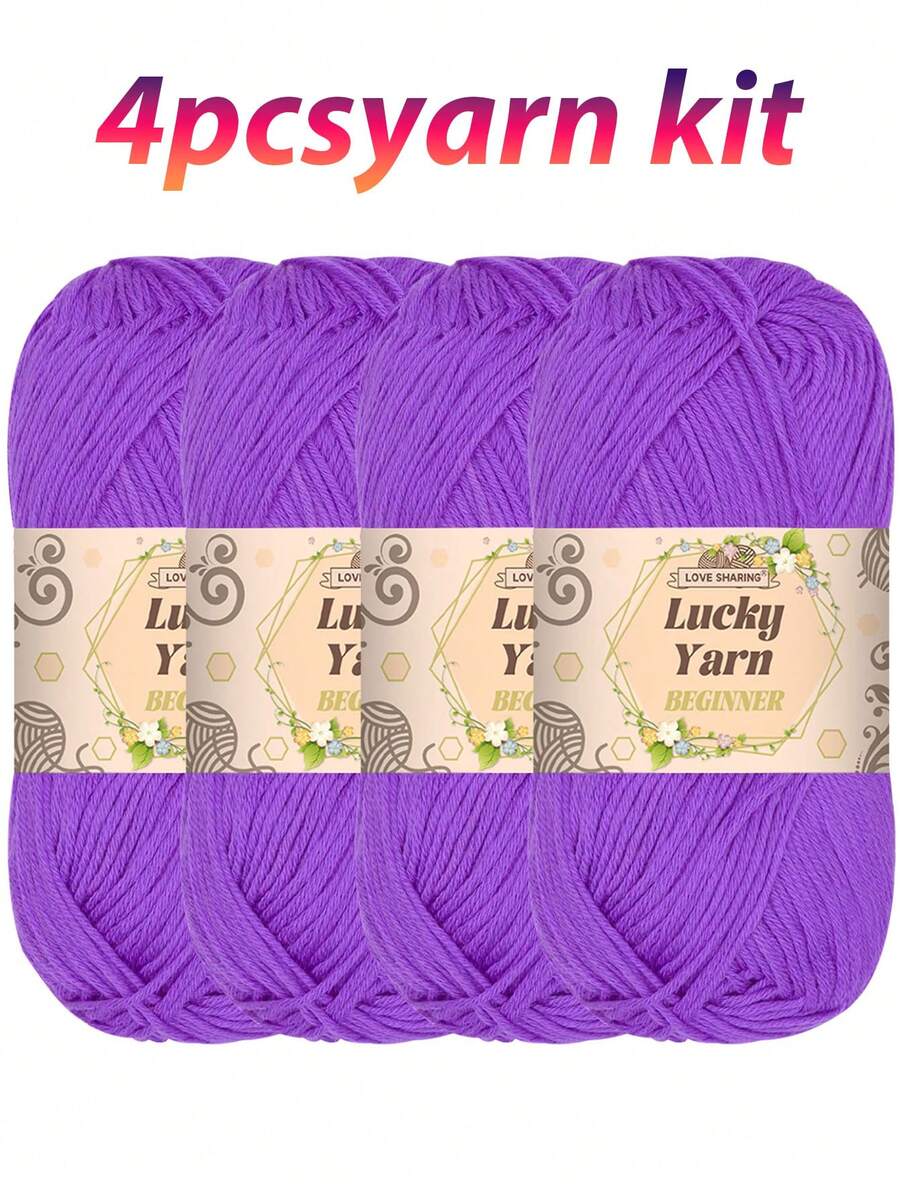 4 件套精致腈纶纱线套装 - 4 层柔软针织和钩针用品，非常适合制作毛毯、衣服、手提袋、拖鞋 - 多色，每件 50 克，手工艺必需品 | 柔和纱线套装 | 多用途 - 彩色 - 查看 1