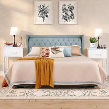 Mesitas de Noche, Mesas Auxiliares, Juego de 2 Mesas Auxiliares con Cajón y Estante, Buros para recamara, Mesa Auxiliar con Cajón de Tela Montaje Fácil Diseño Industrial (Blanco) - 1 - Ver 3