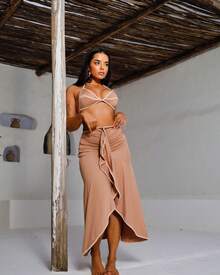 Essenza 3-Piece Bikini Set With Beach Cover-Up – European Style Bow Bikini Set With Ruffle Cover-Up | Resort Fashion - 榛果奶油 - 查看 9