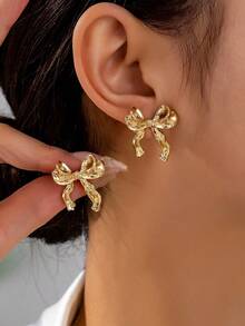 Elegant Bow Earrings For Women Hypoallergenic Lightweight Fashion Jewelry Simple Stylish Birthday Gift Idea Dainty Feminine Accessories