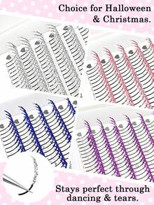 240Fans 粉色/蓝色/银色/紫色闪光睫毛延长混合8-15毫米柔软簇状纤细尖刺易于嫁接省时A/M形C/D卷曲选项适合沙龙使用 - 彩色 - 查看 2