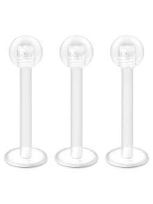 3件套休闲塑料尖刺穿刺饰品套装，男女通用，适合日常通勤；20G鼻钉，16G唇钉，透明穿刺固定器，唇环，眉环，塑料工业杠铃，工业杠铃固定器，耳骨耳环 - 透明 - 查看 8