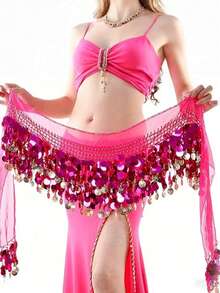 Belly Dance Hip Scarf, Sweet Belly Dance Skirt Wrap Performance Shiny Sequin Coins, Women Belly Dance Costume - Multicolor - View 13