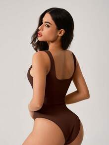NcmRyu Women's Solid Color Seamless Ribbed Romper - Sleeveless, Comfortable Breathable Slim-Fit Jumpsuit For Yoga, Workout, Exercise & Casual Wear - 棕色 - 查看 6