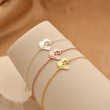 个性化宠物名字手链 - 定制刻字不锈钢迷你爪印手链，适用于猫狗，简约动物爱好者饰品，毕业礼物、母亲节礼物、可调节宠物纪念友谊手链、圣诞节礼物 - 白色 - 查看 5