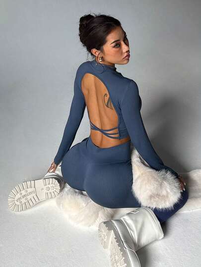 Mid-Neck Long-Sleeved Top And Long Pants, High-Elasticity Seamless Sportswear Set, Casual Daily Wear, Gym Setting, Fitness Women Setting, Women's Tight Pants Setting