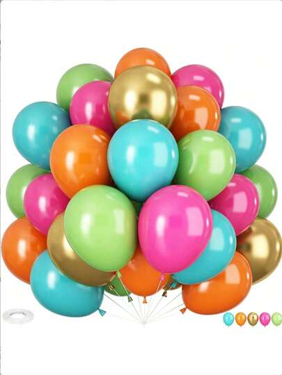 51/26pcs Tropical Balloon Set, 10 Inch Hawaiian Balloons, Bright Pink, Orange, Teal, Gold Latex Colorful Balloons, Suitable For Party, Summer Birthday Party, Tropical Hawaiian Party, Pool Party Decoration