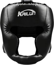 Careta de Boxeo, Protector Cabeza Kick Boxing, Sparring Headgear para Entrenamiento Combate, Equipo de Cabeza de Box para MMA, Muay Thai, Grappling, Karate, Taekwondo, Martial - Negro - Ver 3