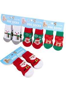 4件套圣诞袜驯鹿雪人圣诞老人袜子耐磨防滑脚套圣诞狗狗袜子可爱狗狗脚套泰迪防脏小型犬猫用品圣诞用品
