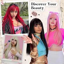 Straight Human Hair Wigs With Bangs For Women Wear And Go Glueless Machine Made Wigs For Beginners Brazilian Virgin Human Hair Middle Part Natural Color 24-40 Inch - Natural Black - 查看 10