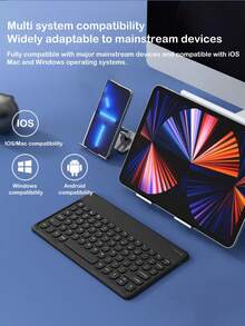 AKKHOO 10 英寸超薄可充电静音无线键盘，兼容 iPad、电脑、手机、平板电脑 - 黑色 - 查看 3