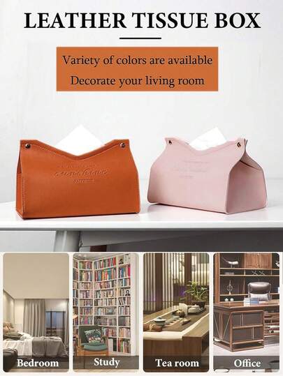 1Pc PU Leather Tissue Box Cover Rectangle Car Living Room Bedroom Kitchen Home Office Desktop Cute Tissue Box Decoration Modern Minimalist Nordic Napkin Holder Medium Tissue Organizer Box(With Random Color Routing)