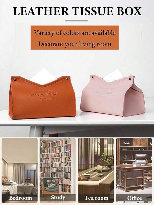 1Pc PU Leather Tissue Box Cover Rectangle Car Living Room Bedroom Kitchen Home Office Desktop Cute Tissue Box Decoration Modern Minimalist Nordic Napkin Holder Medium Tissue Organizer Box(With Random Color Routing)