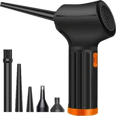 SNORF Aire Comprimido, Sopladora de Aire Inalambrica con 80000 RPM, 3 Niveles de Velocidad, Batería 6000mAh, 5 Accesorios y LED