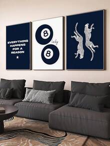 3pcs Vintage Navy Blue Leopard Print Wall Art, Cheetah Print Canvas Wall Art, Funny 8 Ball Lucky Poster, Y2K Aesthetic Art, Bedroom Decor, Living Room Decor, Office Decor, Dorm Decor, Wall Art, Wall Decor, Home Decor, Room Decor, Canvas Wall Art, Poster, Framed Wall Art, Frame Options - Multicolor - View 3