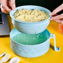 Microwave Ramen Bowl, Microwave Ramen Cooker With Lid, Plastic Mixing Salad Pasta Fruit Rice Cereal Instant Noodles Soup Maker Plate Bowls Set Kitchen College Dorm Room Essentials - 藍色 - 查看 3
