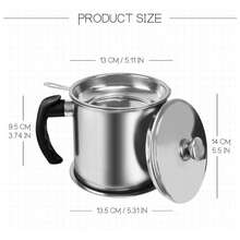 Bacon Grease Container With Strainer, 1.3L (46 Fl. Oz.) Kitchen Stainless Steel Oil Container Can With Strainer And Anti-Slip Coaster Tray For Store Meat Frying Oil And Cooking Grease Storage, Home Decor, Party & Christmas Storage - 銀色 - 查看 6