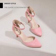 Women's IN3 D'Orsay Pumps Low Kitten Heels For Women Dress Shoes Pointed Closed Toe Wedding Bride Ankle Strap Dressy Silver Black Nude White Gold Heels For Women-2025 - 粉紅色絨面革 - 查看 4
