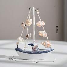 1pc /Wooden Ocean-Style Shell Crack Boat Ornaments, Creative Sailboat Model, Handicraft Decorative Desktop Decor - Multicolor - View 7