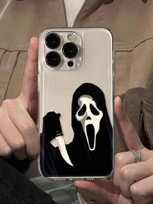 1pc Transparent Skull & Ghost Face Phone Case Compatible With IPhone 15 Pro Max/14 Plus/13 Pro Max/12/11/7G/7P/IX/XR/XS MAX/16 Pro Max/16/17/17 Pro Max/17 Air, Soft TPU Protective Cover - Multicolor - View 2