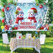 1 pieza Pancarta de fondo navideño con muñeco de nieve, mundo invernal con bastón de caramelo, telón de fondo para fiesta navideña, para interior/exterior