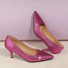 Women's Pumps Pointed Closed Toe Low Heels Dress Shoes For Work Business Office Wedding Casual 2.3 Inch-20256688 - Pink Rhinestone - View 2