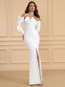 LOVE Aing Women's Handmade 3D Floral Bustier Long Sleeve Split Hem Sexy Backless Cocktail Bandage Dress, Elegant For Prom, Wedding Guest, Birthday, Graduation Ceremony, Formal Dinner, Homecoming